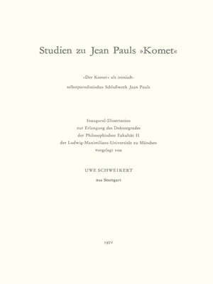 cover image of Studien zu Jean Pauls "Komet"